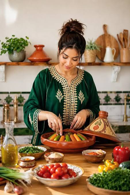 Home cook preparing a Moroccan tagine